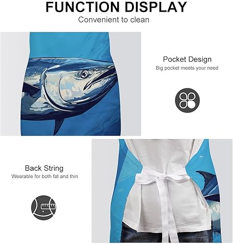 Miniatura 6 de Personalized Colorful Tuna Adult Apron, Kitchen Cooking Aprons for Woman Man, Adjustable Bib Apron with Pocket for Baking, BBQ Crafting Outdoors,