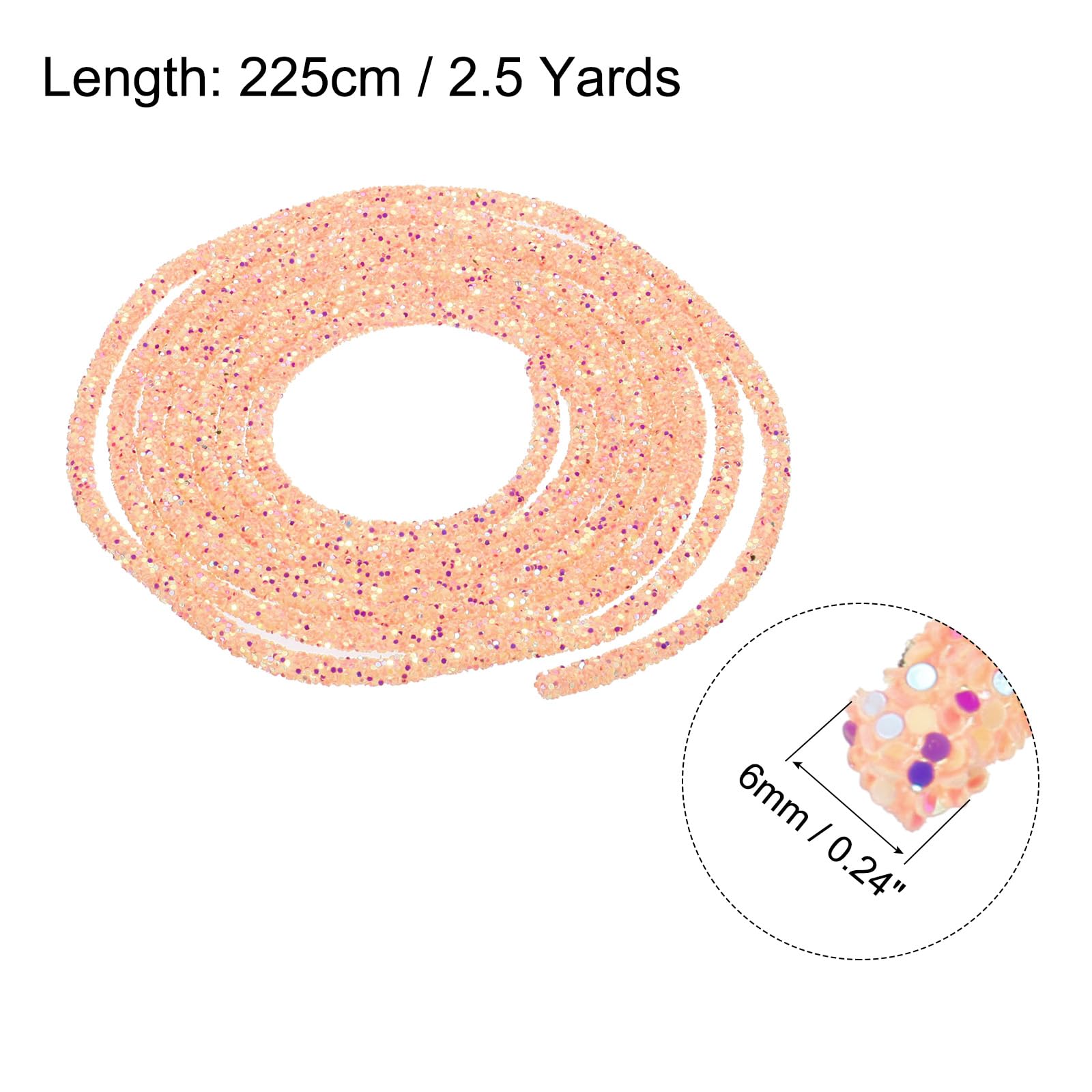 sourcing map 5 Yard 6mm 0.24 inch Glitter Sequins Rope Sequins Rhinestone Tube Cord for DIY Wedding Dresses Costume Clothing Shoes Jewelry Accessory Clear White — view 80