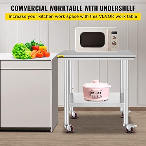 Miniatura 2 de Mophorn Mesa de trabajo de acero inoxidable con ruedas mesa de preparación de 24 x 30 pulgadas con ruedas mesa de trabajo resistente para cocina
