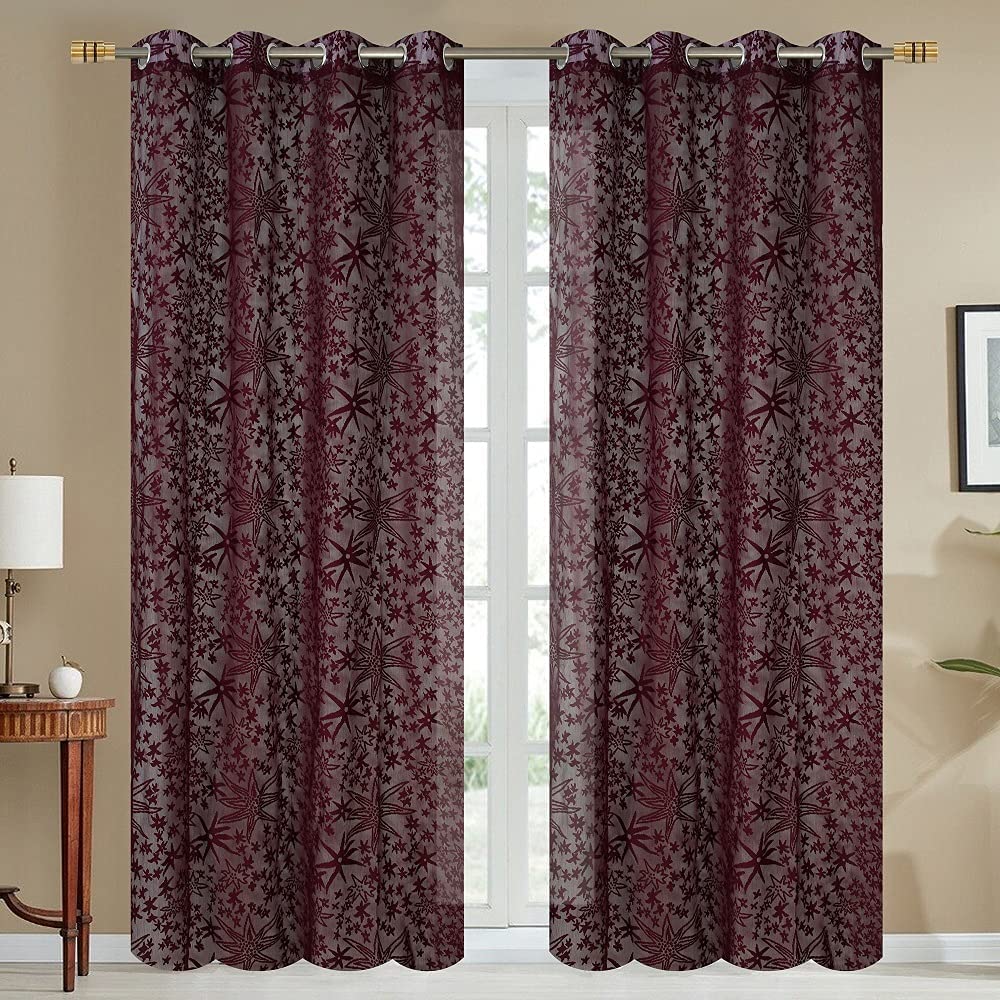 JUPON Heavy Sheer Transparent Net Curtains for Living Room Decoration, (Pack of 2) 4ft x 7ft, Brown