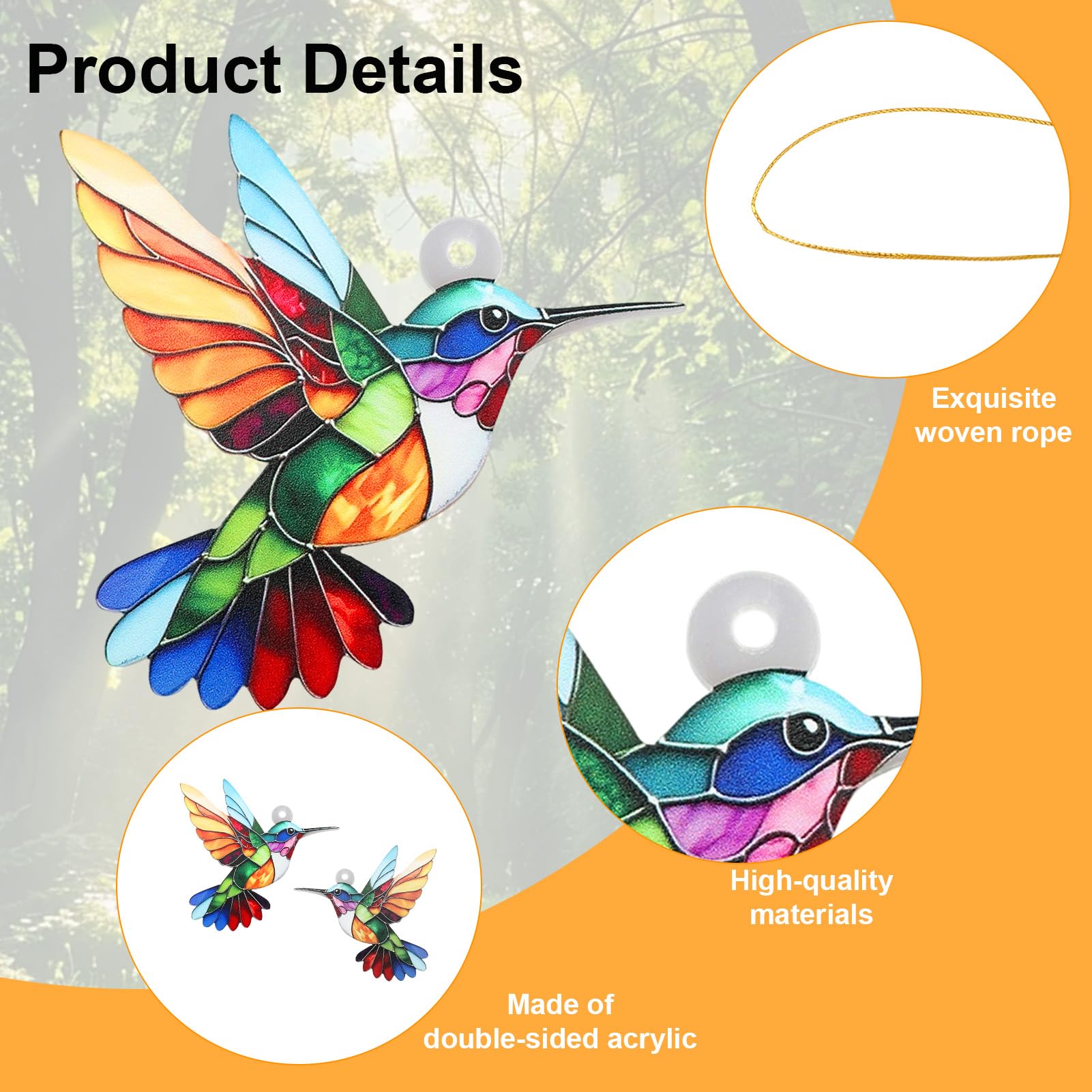 Kolibri-Weihnachtsbaumschmuck, künstliches Buntglas-Acryl-Dekor, zum Aufhängen für Baum, Fenster, Garten, Auto, Kolibri, Geschenke für Frauen, Vogelliebhaber, Urlaubsandenken, 2 Stück
