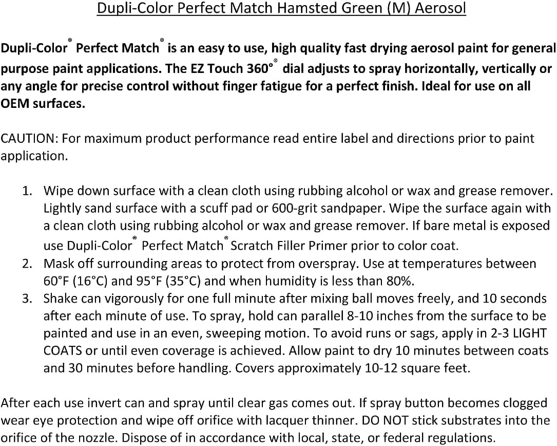 Dupli-Color EBHA09067 Perfect Match Automotive Spray Paint – Honda Hampsted Green Metallic, BG11M – 8 oz. Aerosol Can