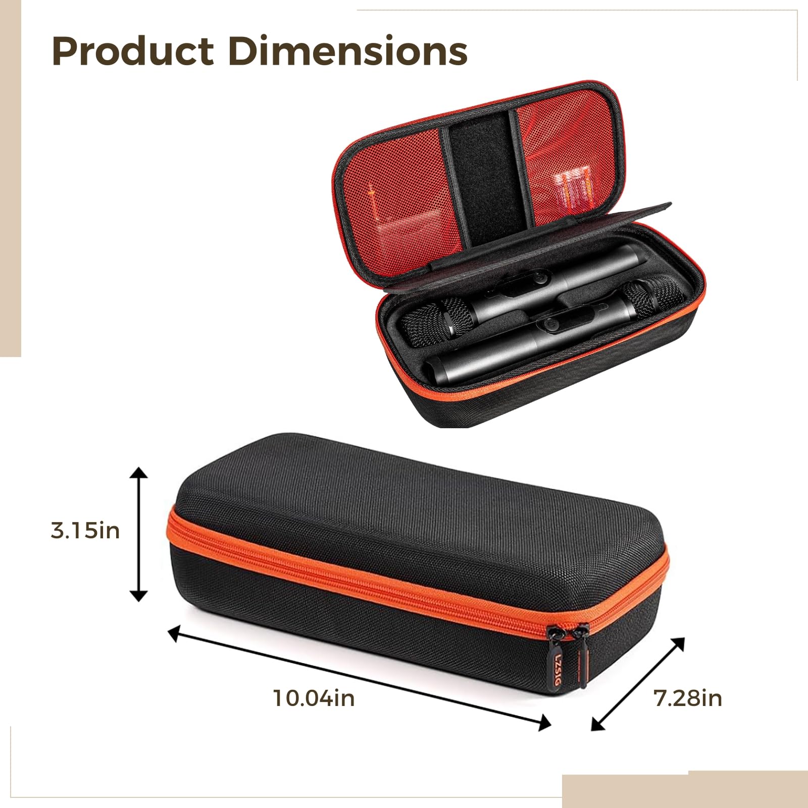 Custodia per microfono, custodia per microfono senza fili per JBL Party Box, guscio rigido in EVA nera, adatta a due microfoni, portatile, con cerniera arancione, 258,5 x 18,5 x 8 cm