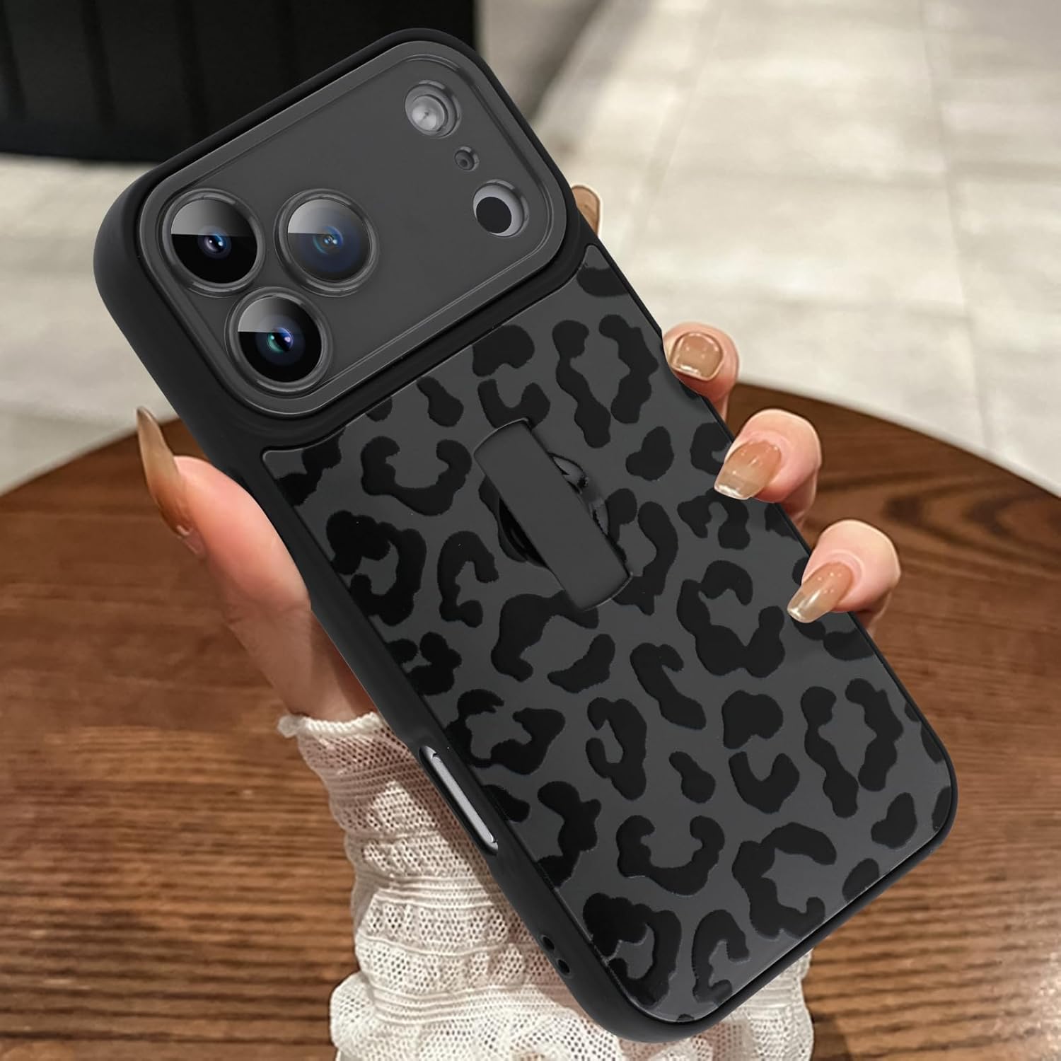 MOWIME Compatible with iPhone 17 Pro Max Case with Finger Strap, Cheetah Print Shockproof Soft TPU Protective Cover for Women Girls, Slim Anti Scratch Case for iPhone 17 Pro Max 6.9 Inch, Black - Image 6