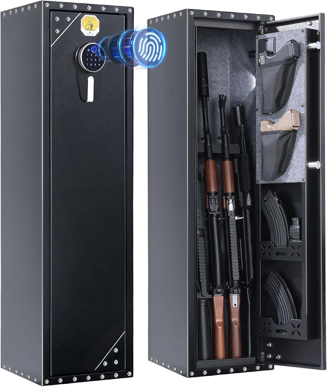 BlackSmith Biometric Rifle Gun Secure 0.1s Fast Entry Gun Secure for Dwelling Rifles and Pistols Lengthy Gun Cupboard for Rifles Shotguns with Rifle Rack Pistol Pouches Password Reminiscence Operate