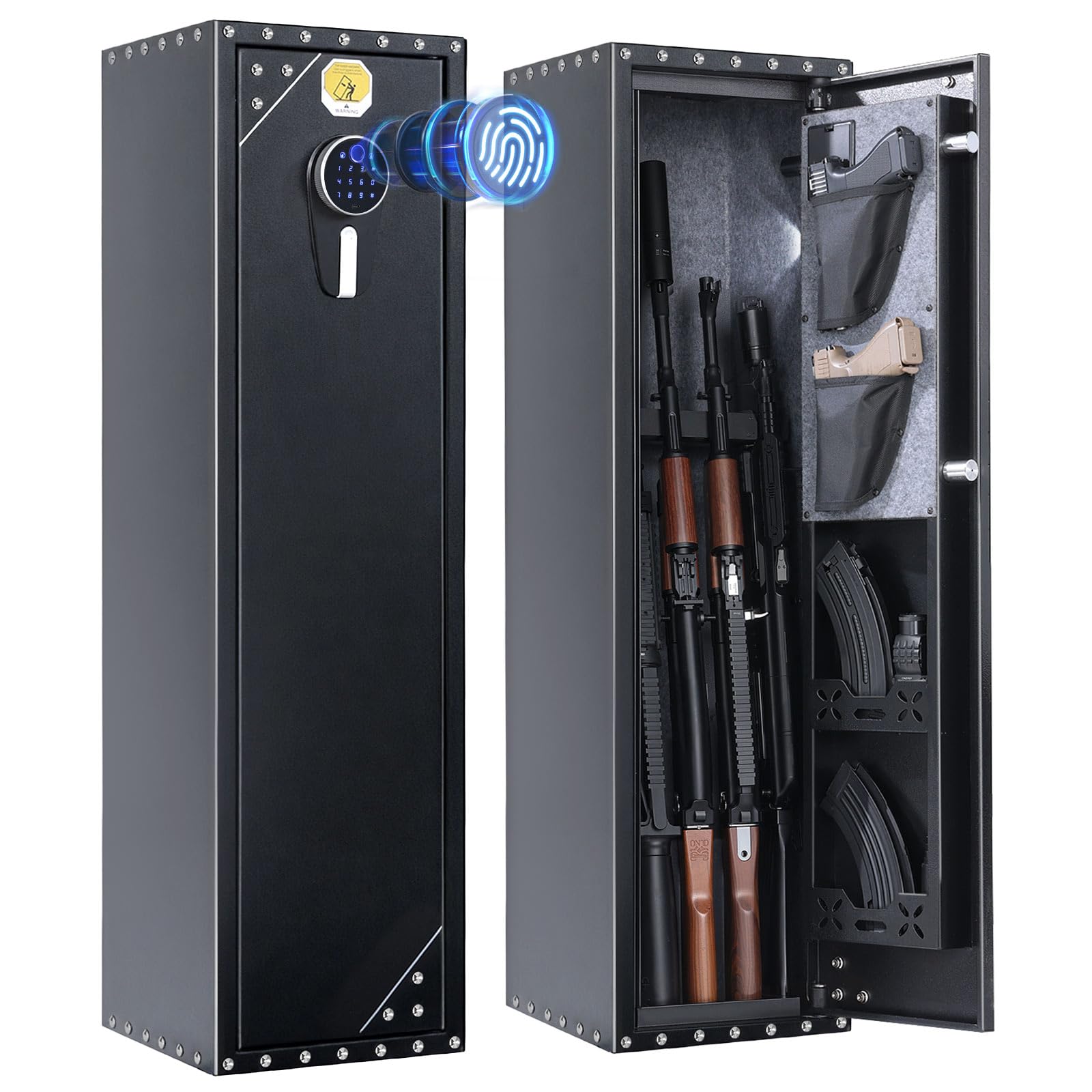 BlackSmith Biometric Rifle Gun Safe 0.1s Quick Access Gun Safe for Home Rifles and Pistols Long Gun Cabinet for Rifles Shotguns with Rifle Rack Pistol Pouches Password Memory Function