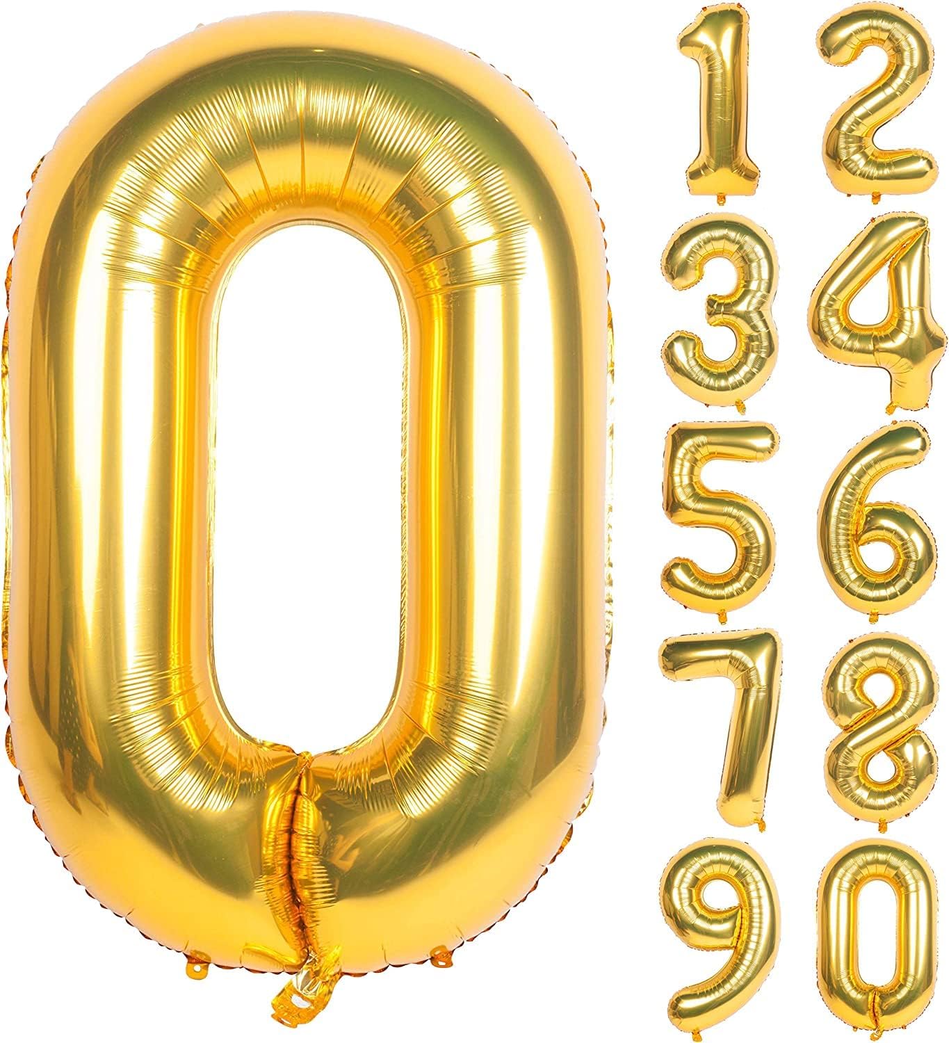 Goldedge Number 0, 32 Inch Number Balloons Foil Gold - Glamorous Party Decorations for Birthdays, Anniversaries, and Special Events