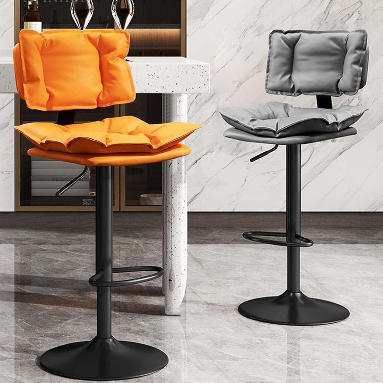 Counter Height Bar Stools Adjustable PU Leather Upholstered Swivel Dining Chairs with 300lb Capacity for Kitchen, Recreation Room or Game Room Set of 2