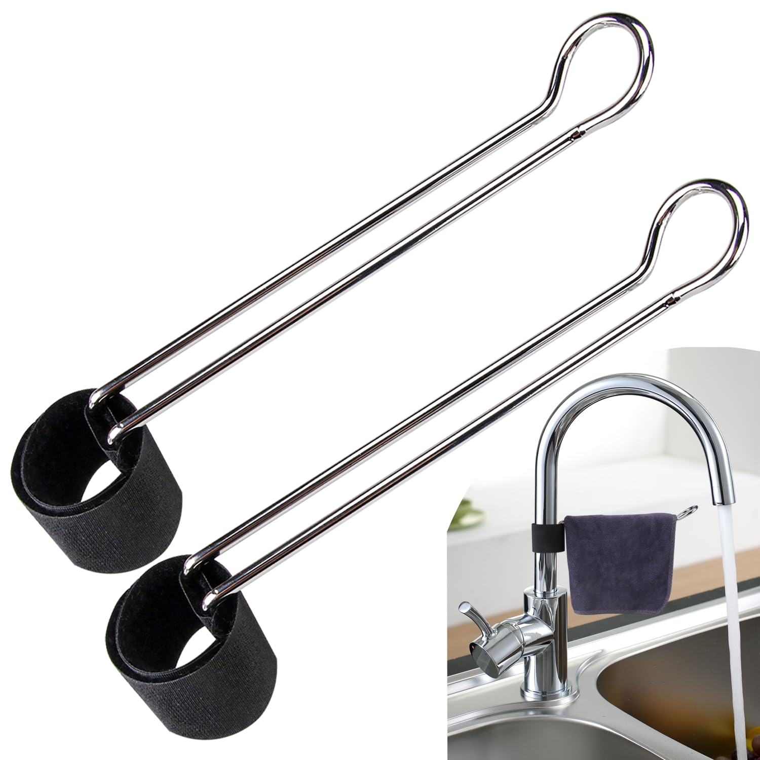 Photo 1 of 2 Pack Towel Holder for Kitchen Sink Cabinet?Stylish Functional Dish Towel Holder for Multiple Types of Sink faucets (Silver Color)