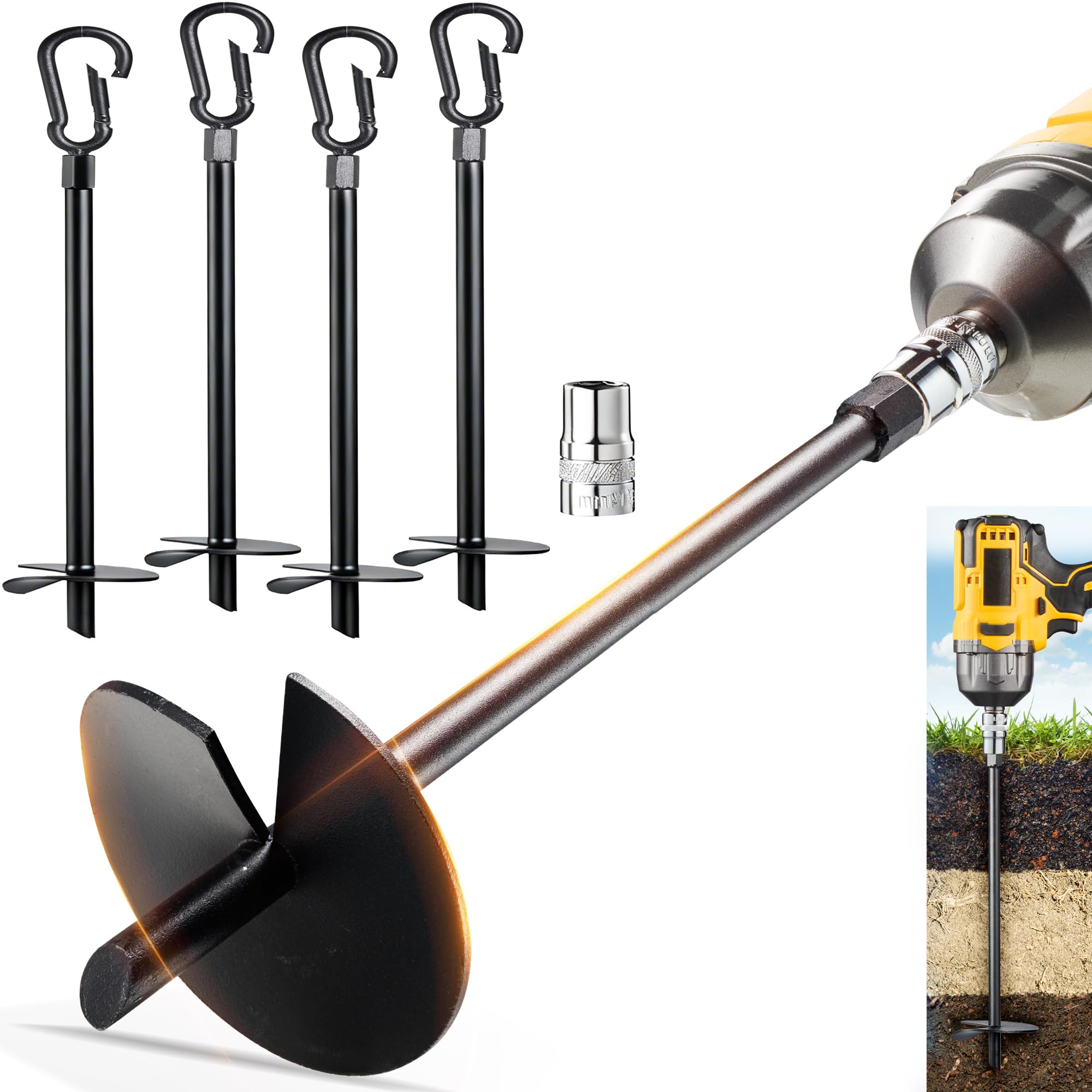 Heavy Duty Screw in Ground Anchors 18", 1000lb for Swing Sets &amp; Trampolines