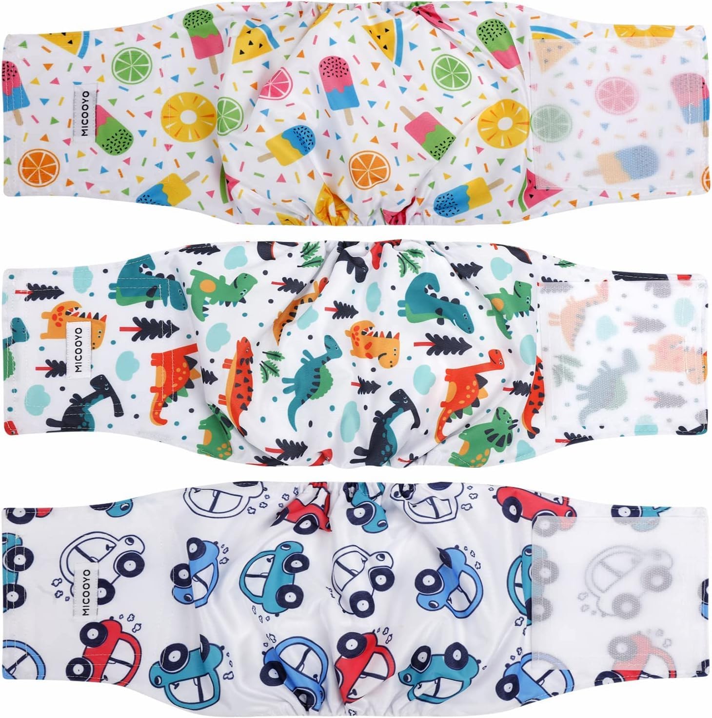 MICOOYO Belly Bands for Dogs, Reusable Dog Nappies Male 3 Pack, Male Dog Wraps Diaper Pants for Doggy Puppy(Animals Fruit Cars, XXL) — image 1