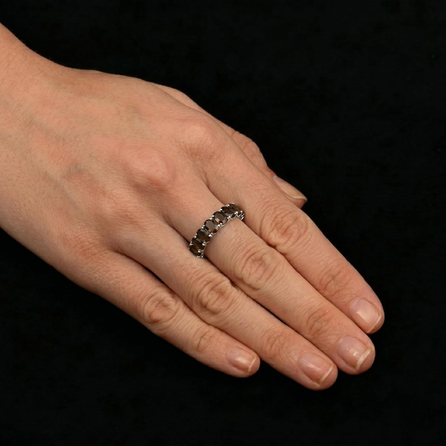 Smokey quartz Ring 925 Sterling Silver Women's Eternity Ring Gemstone Jewelry Stacking Band Gift for Her Handmade Statement Ring