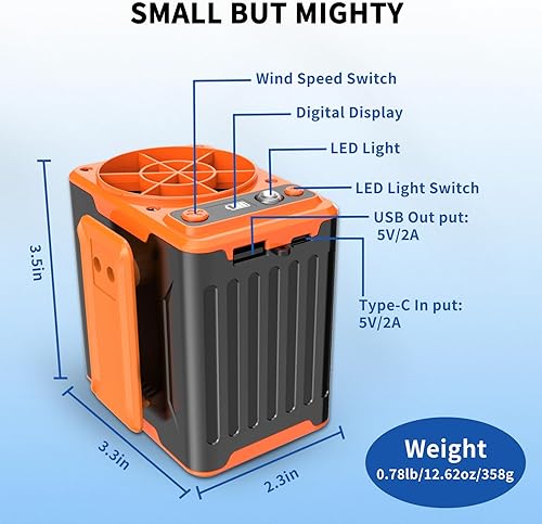 Miniatura 7 de Ventilador de cintura portátil recargable, ventiladores de camisa personal de 10000 mAh, ventilador de cinturón de clip de 4 velocidades de 10000