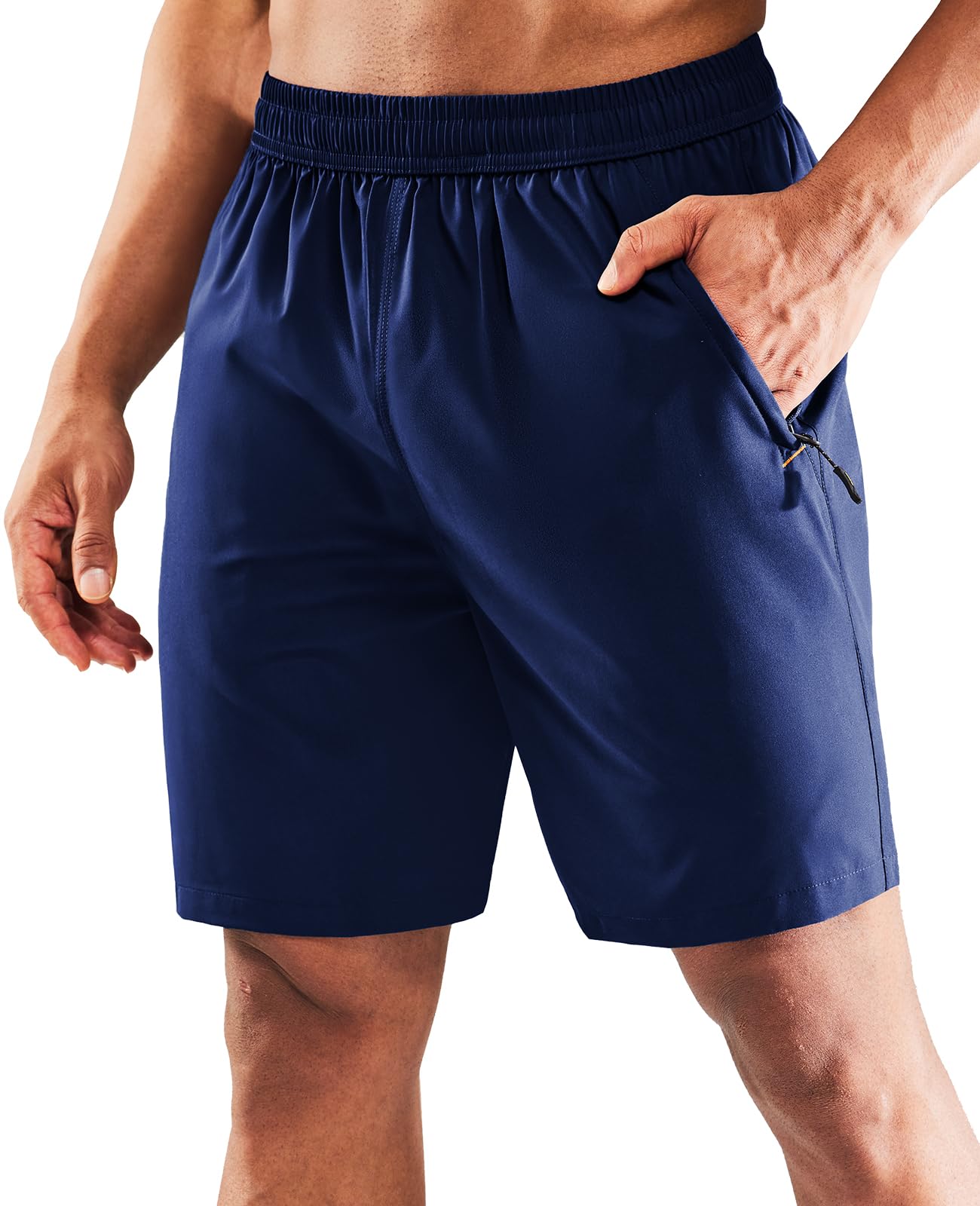 MIER Men's 7 Inch Athletic Shorts with 3 Zipper Pockets, Dry Fit