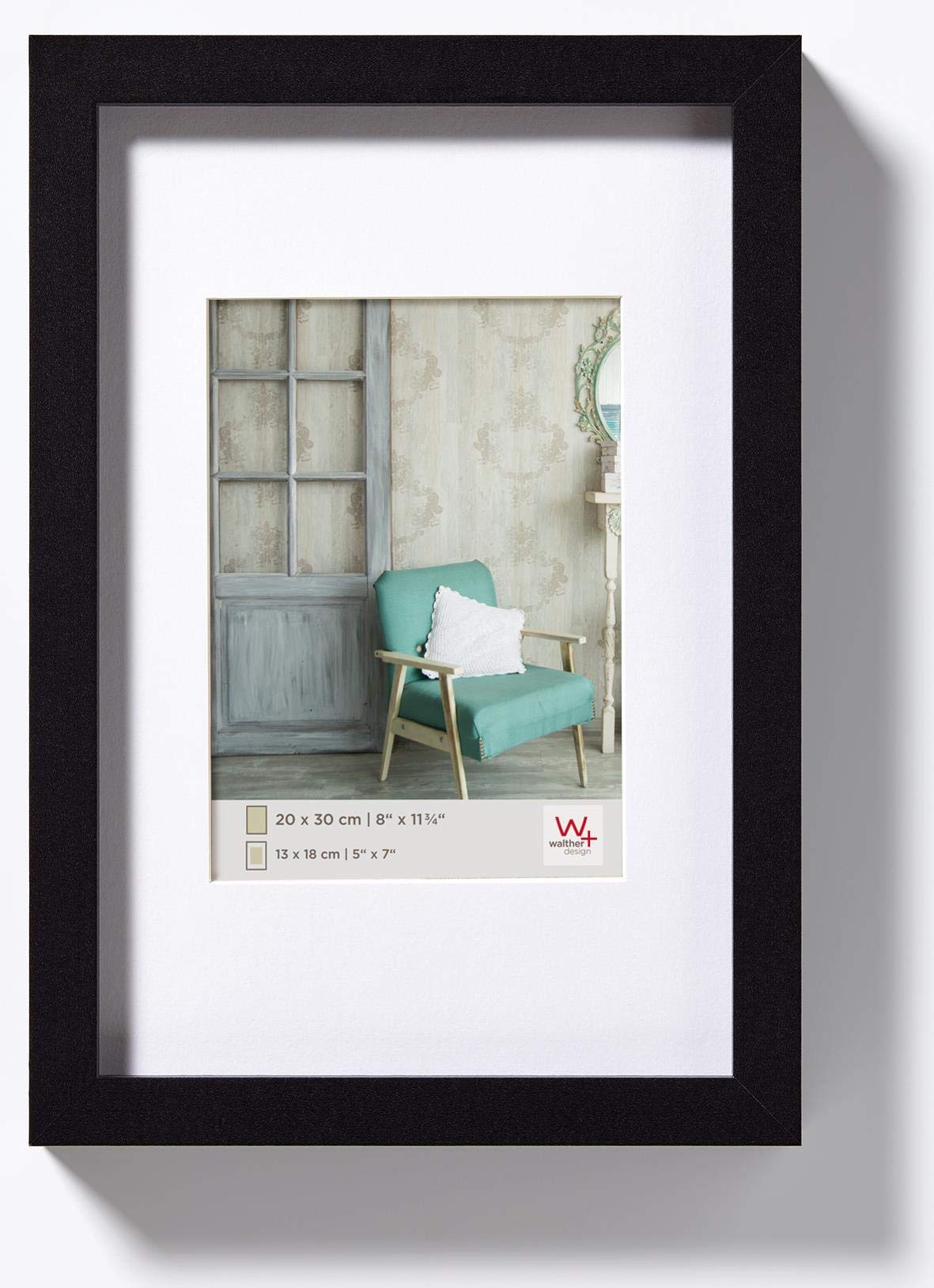 walther design Marco de fotos negro 50 x 70 cm con passepartout, Marco de madera Stockholm EA070B