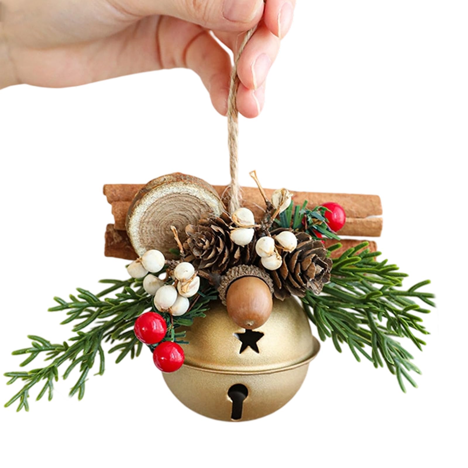 Christmas Tree Decorations Metal Bells with Antlers Pinecone Fabric Accent for Bells Decorations for Home Shop