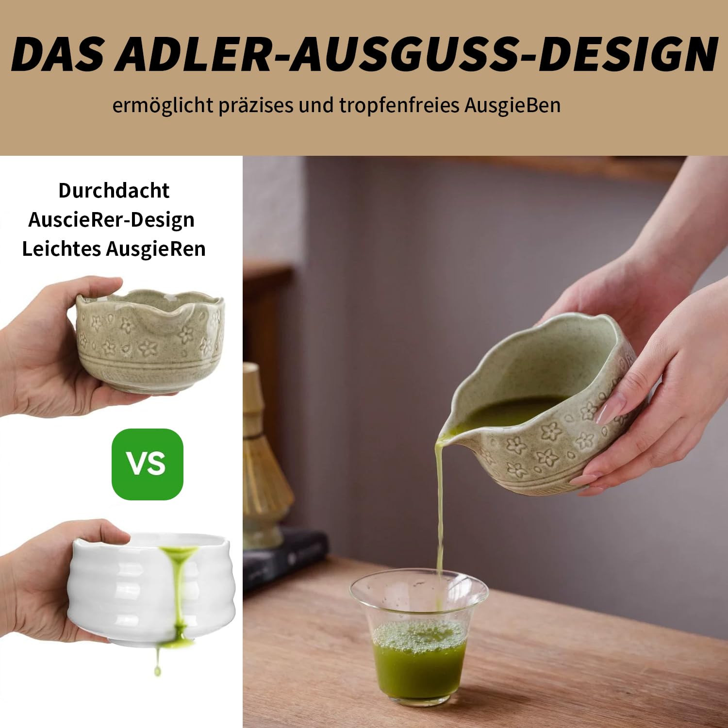 Lot de 6 bols à matcha japonais avec bec verseur, balai à matcha, passoire, cuillère, porte-balai, ensemble à thé élégant pour débutants et amateurs de matcha