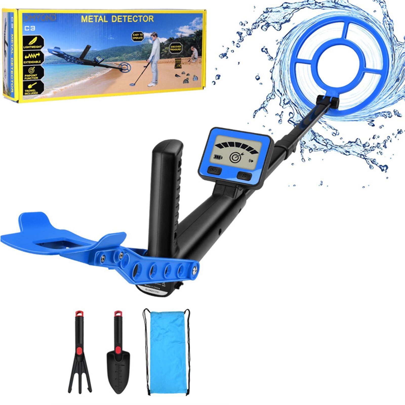 Metal Detector per bambini con asta estensibile da 79 cm Rilevatore tesori leggero da 1, 2 libbre per uso esterno Rileva metalli a 10 cm profondità Attrezzatura da caccia tesoro