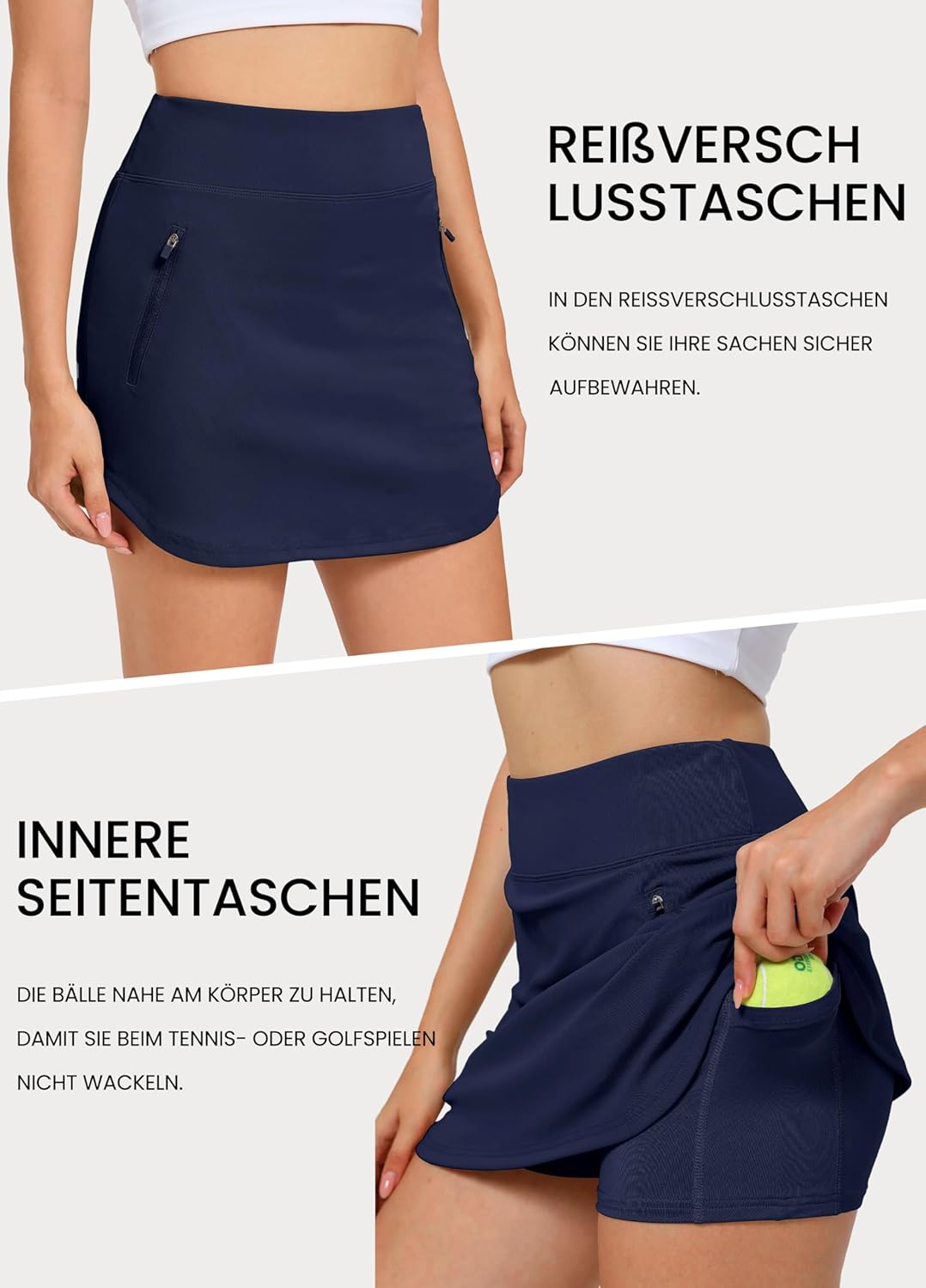 Bezioner Tennis-golfrokken voor dames, knielengte, skorts voor dames, hoge taille, atletische rok met 4 zakken en binnenshorts voor work-out-sport