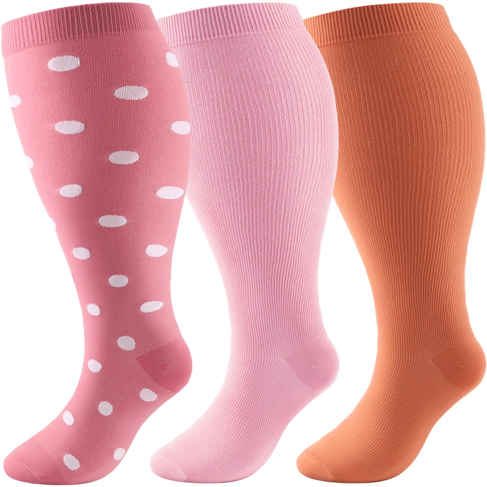 Dreshow Women's 3 Pairs Plus Size 57-04 Plus Size Compression Socks For Men Wide Calf Extra 20-30Mmhg Knee High Socks Support For Circulation
