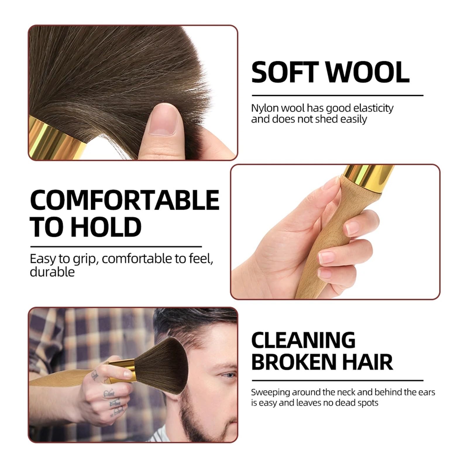 Salón De Peluquería Profesional Antiestático Herramienta De Estilismo Cepillo Suave Cuello Cara Eliminación De Polvo Cepillo De Limpieza Mango De Madera(F)