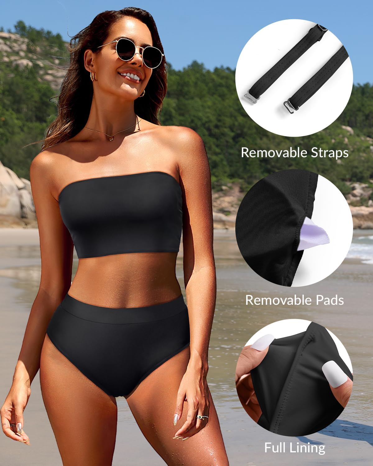 Bandeau Bikini Tops for Women - Strapless Swim Top Bathing Suit Tube Swimsuit Tops - Image 6