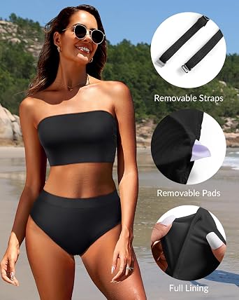 Bandeau Bikini Tops for Women - Strapless Swim Top Bathing Suit Tube Swimsuit Tops