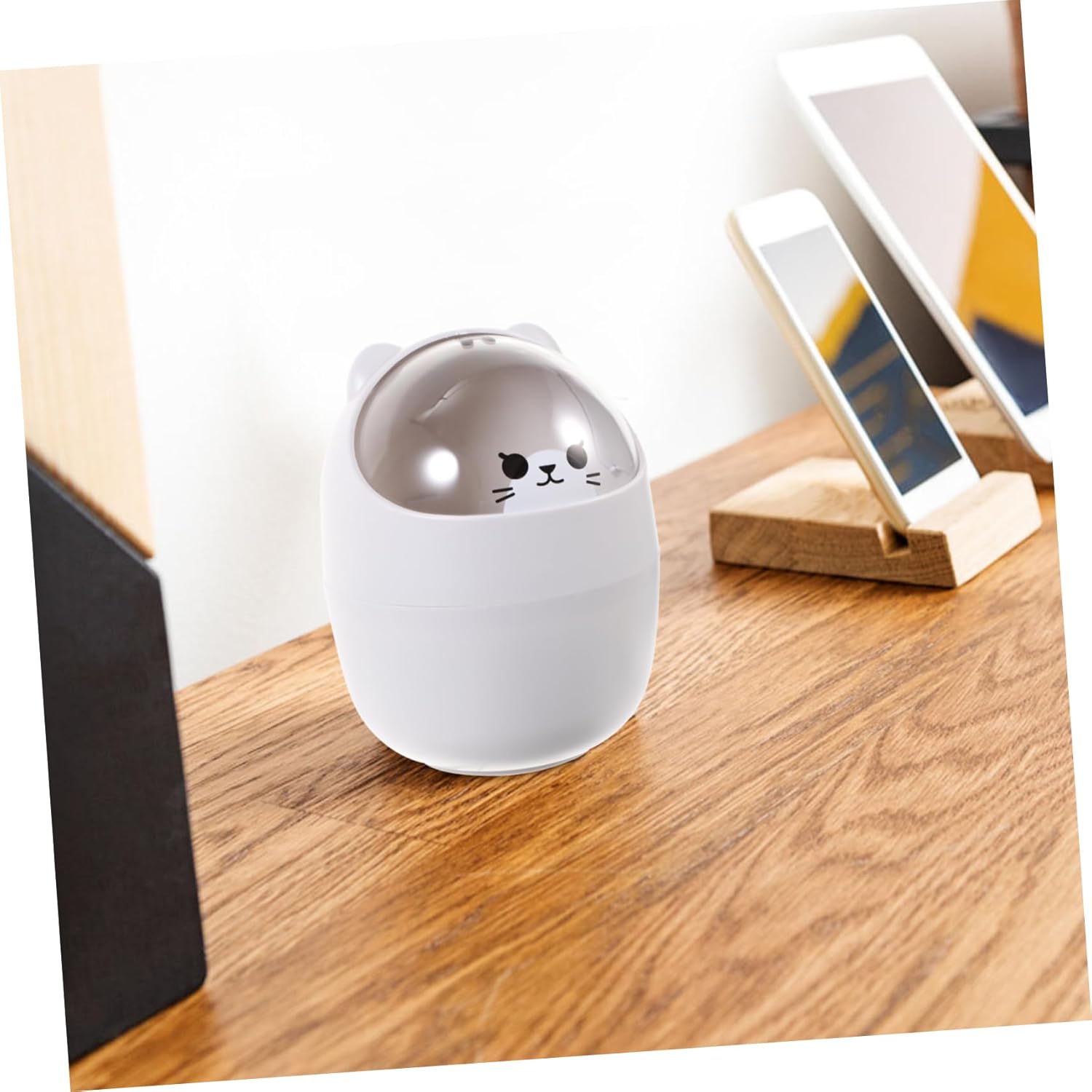 SEWACC Desktop Trash Can Cute Cartoon Table Garbage Storage Can Mini Desktop Wastebasket with Lid Small Office Countertop for Home Office Grey