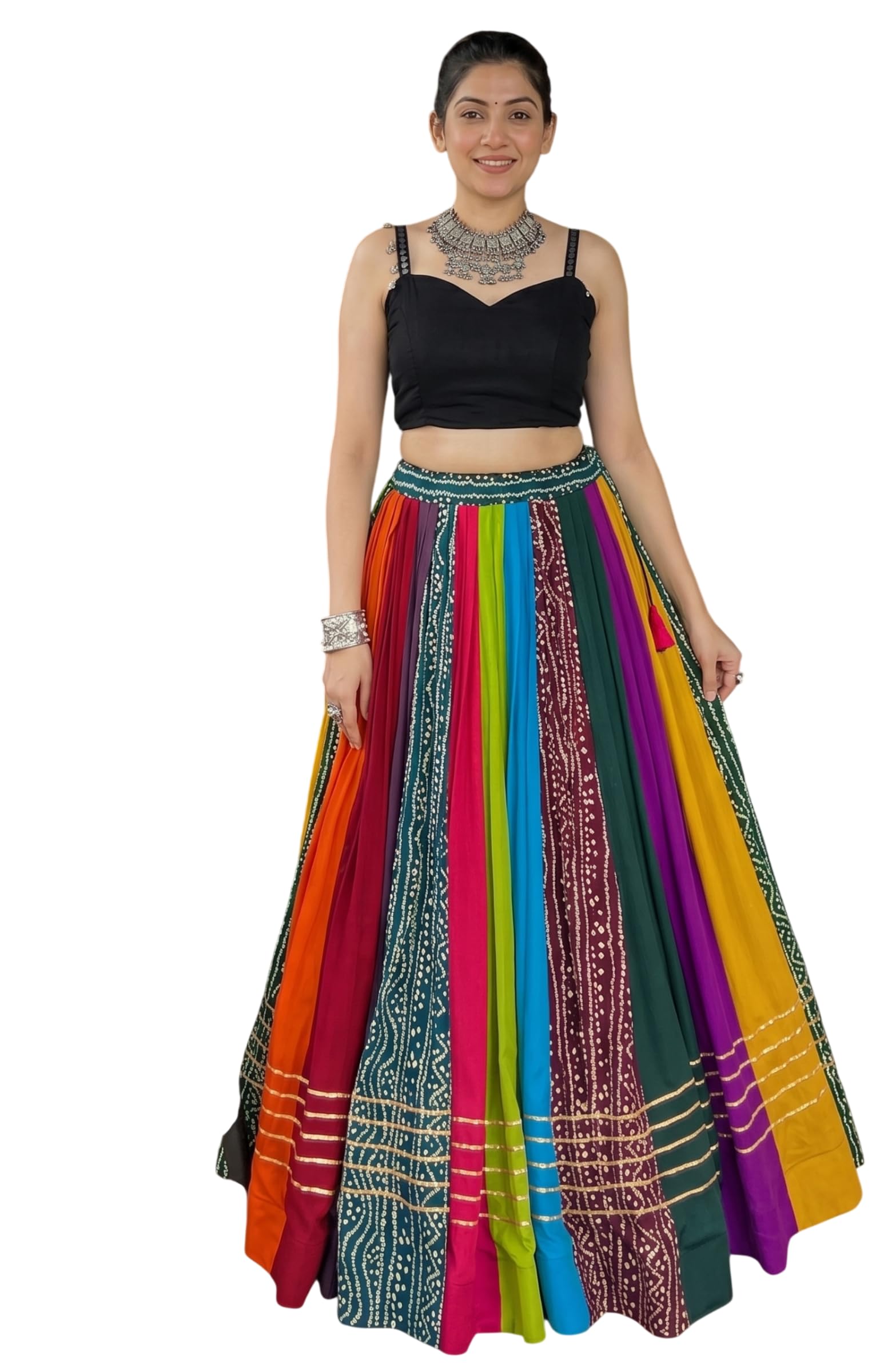 RAJ LAXMI Women's Pure Rayon Navratri Lehenga Choli for Women | Chaniya Choli with Original Mirror Gamthi Work, Gota Patti Lace | Traditional Ghagra Choli with Unstitched BlouseAB (BLACK) | Beauty-picture-27