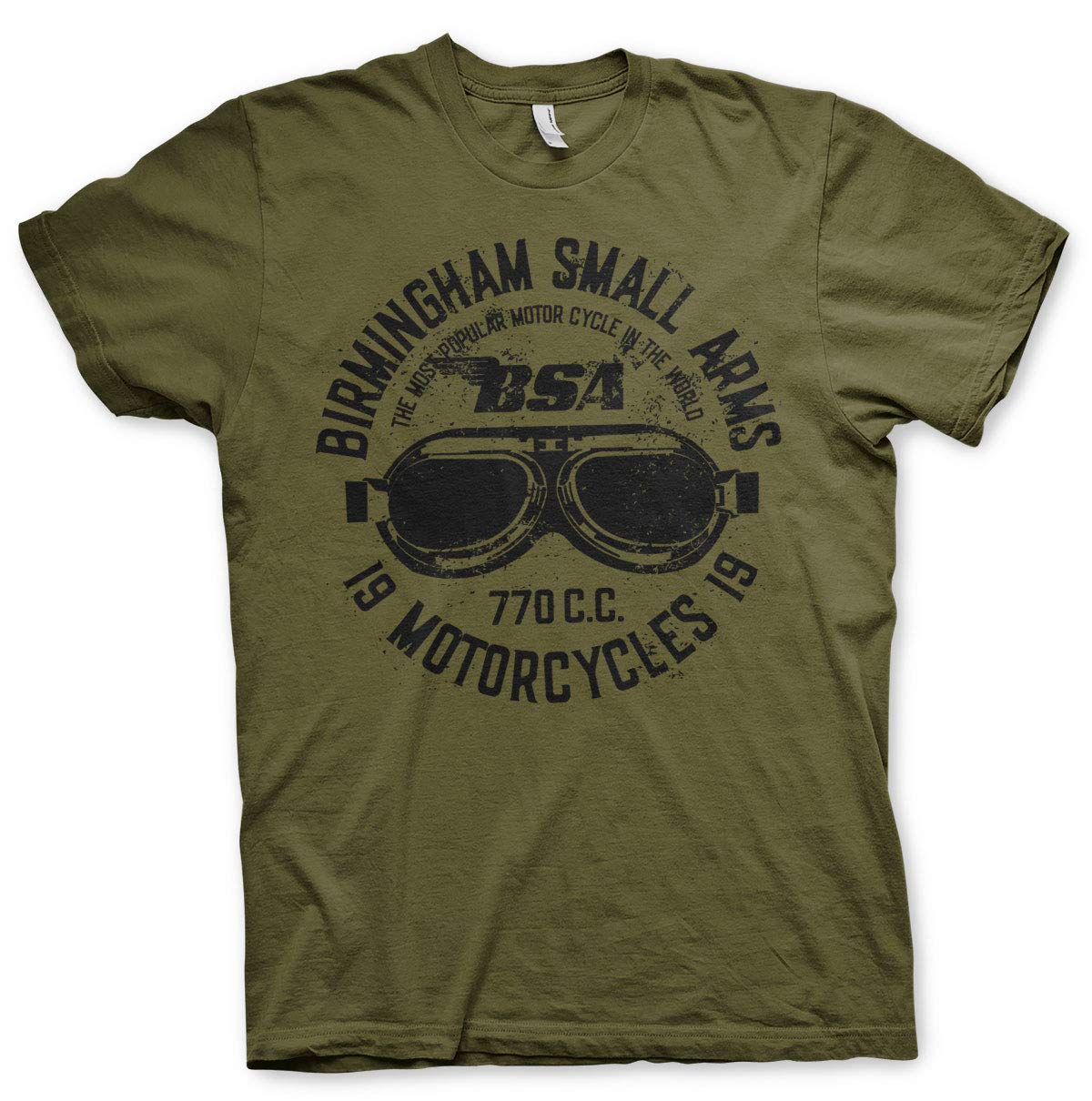 T-Shirt BSA Hommes Goggles Olive Anti-Déformation en Coton Confortable - 2