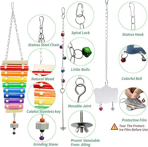 Miniatura 4 de 12 juguetes de pollo de cadena más larga para accesorios de gallinero, columpio de xilófono, bolsa de cuerda flexible para verduras, frutas, pincho,