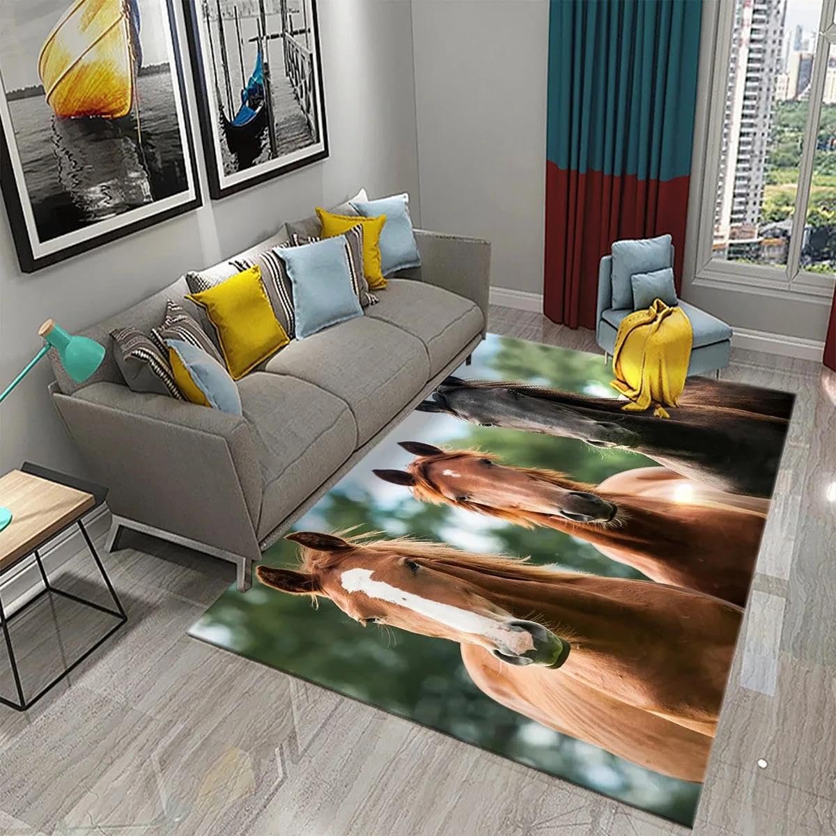 Tapis de sol anti-glisse 3D motif cheval résistant aux animaux