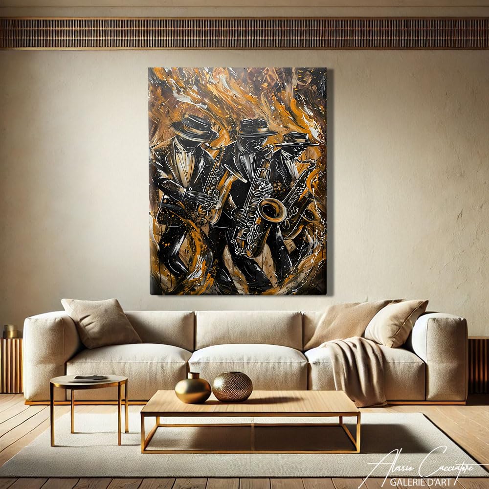 Alessio Cacciatore Decorazione da parete Jazz - Deco da parete Jazz - Stampa su tela Musica - Deco Studio musicale - Quadro astratto contemporaneo - Idea regalo sulla musica (40 x 30 cm)