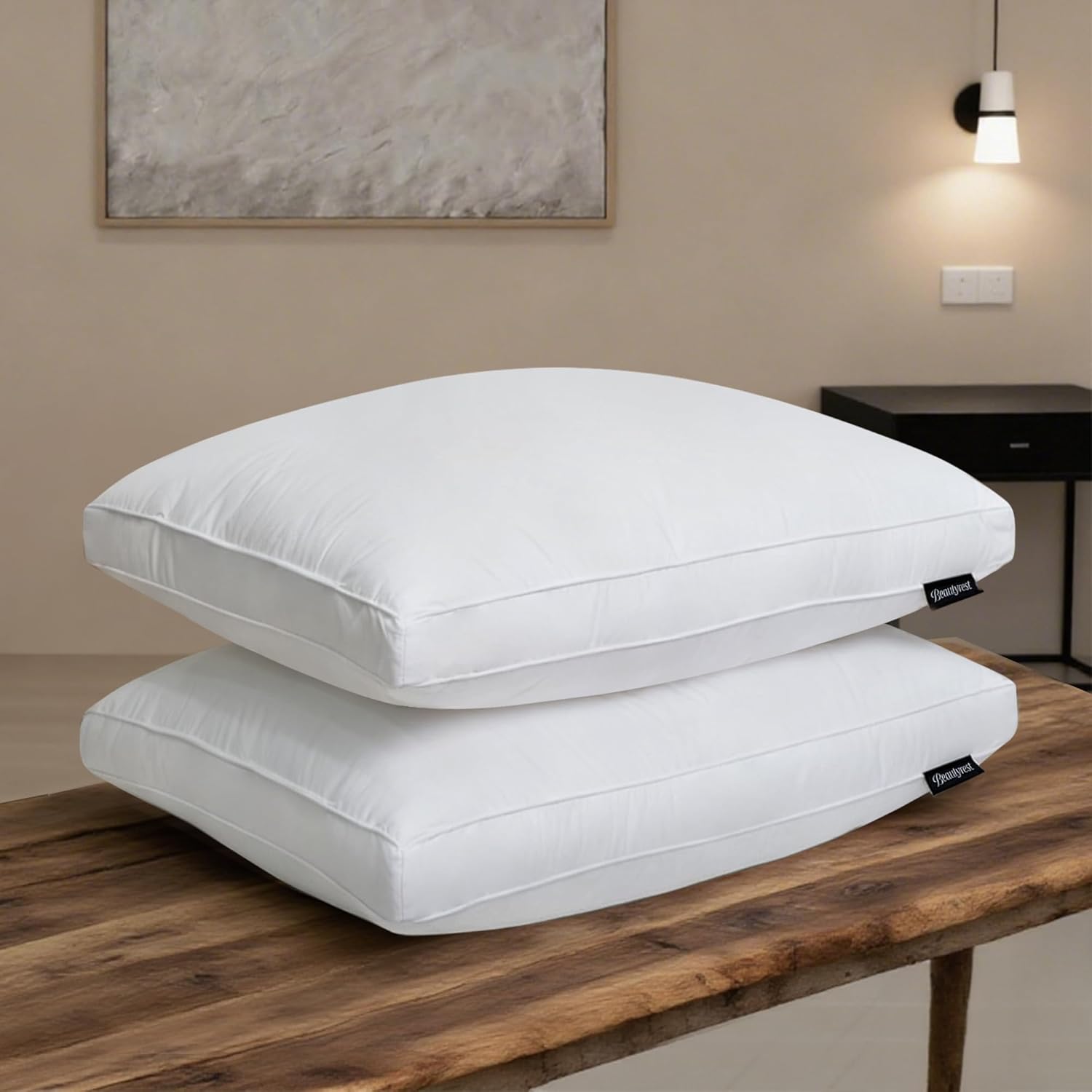 Beautyrest Goose Feather Down Fiber Gusseted Pillows, Hotel Pillow Luxury Bed Pillows, 100% Cotton Cover, King Size Set of 2