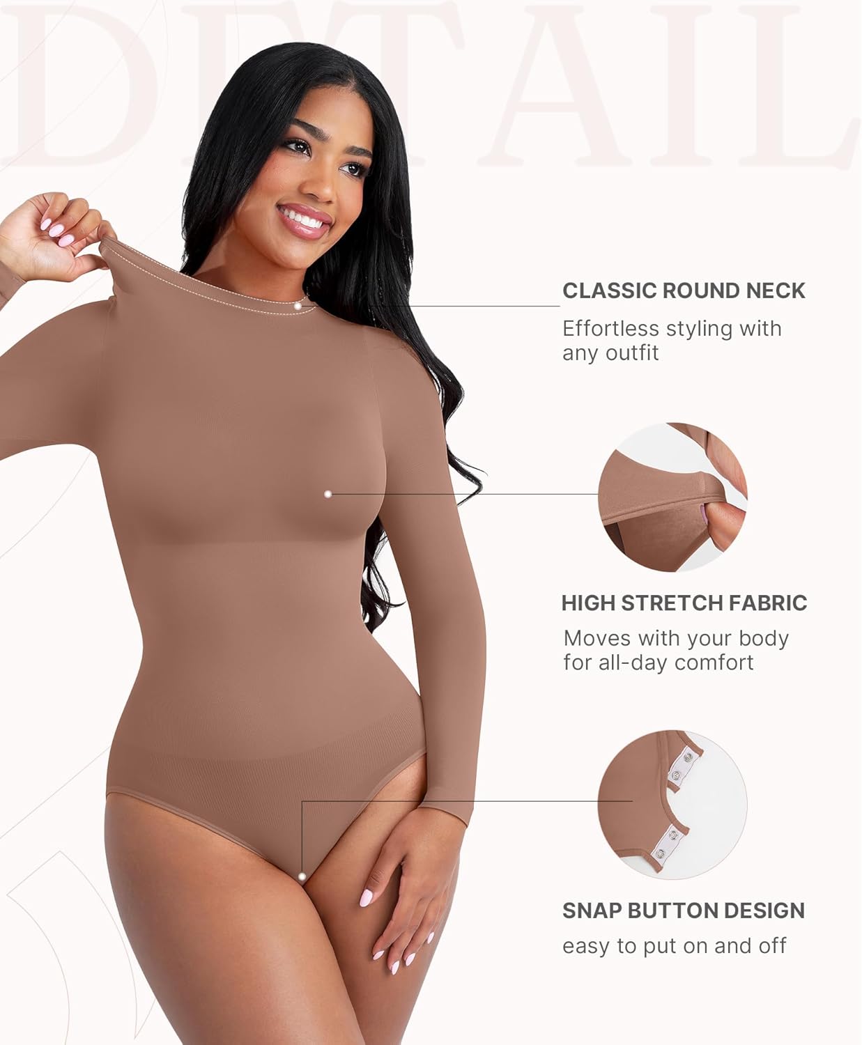 FeelinGirl Lightweight Breathable Bodysuit No Wedgies Smooths Curves Body Suits Women's Bodysuits Long Sleeve Body Suit - Image 5