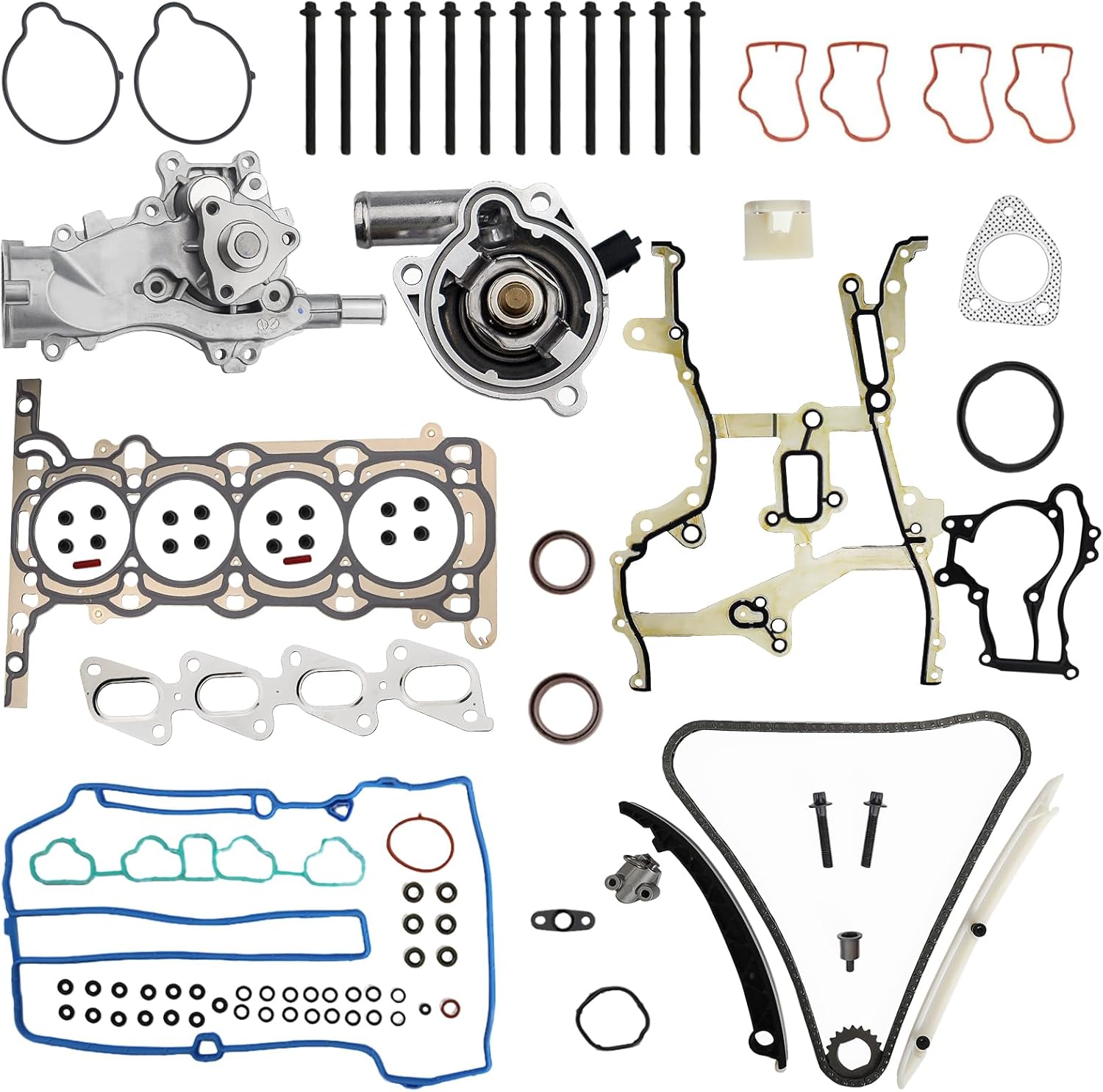 1.4L Head Gasket Set &Timing Chain Kit w/ AW6662 Thermostat Water Pump Fit for Buick Encore 2013-2016, for Chevy Sonic Cruze 2011-2016 1.4L Engines Replace HS26540PT-1, 55565336, 55593034, TWP6662