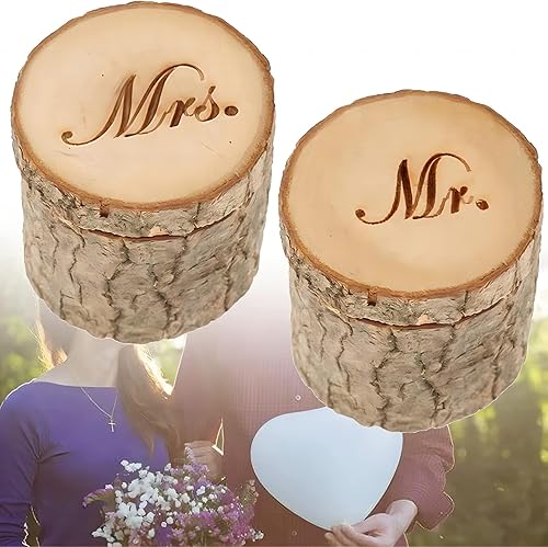 Miniatura 7 de AUNMAS Caja de recuerdos de boda, baúl de almacenamiento de memoria de madera para joyas, anillos, regalo rústico grabado para aniversario,