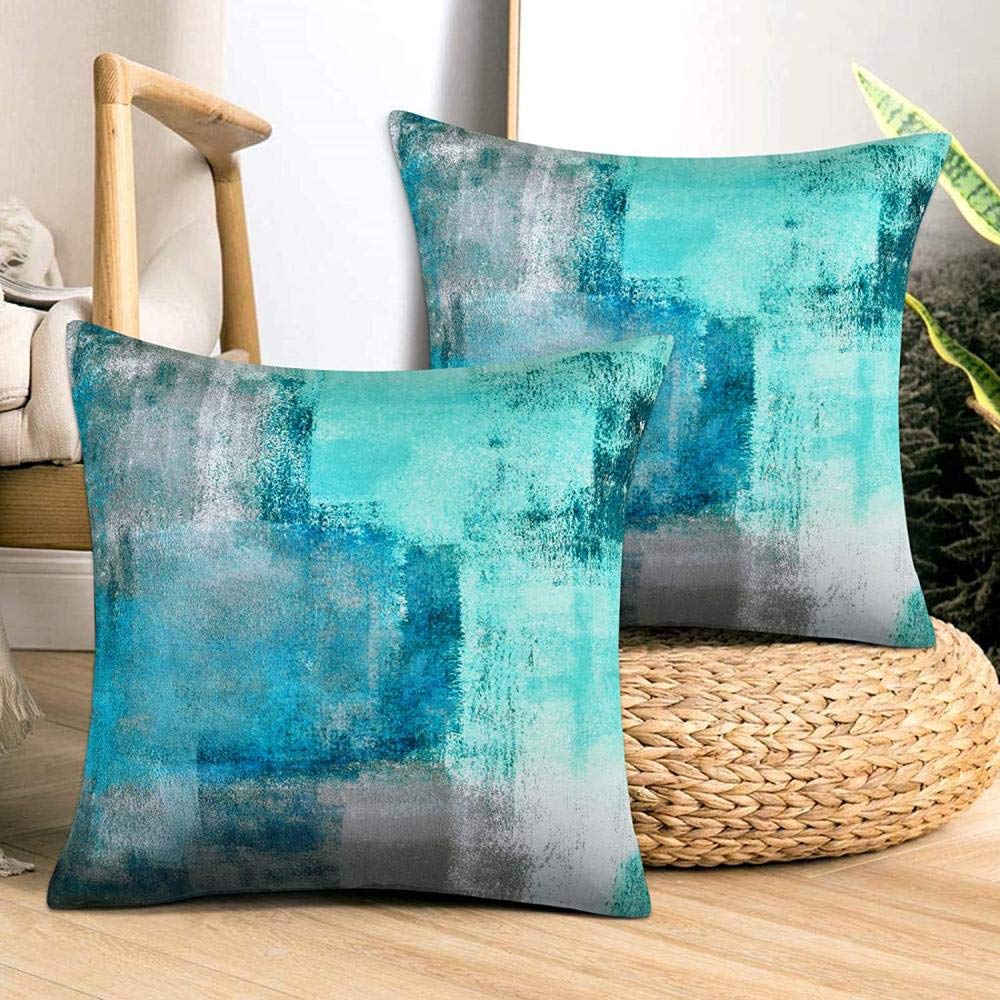Fodere Per Cuscini Decorativi 2 Pezzi – Verde Acqua E Grigio – 45x45 Cm (18x18 Pollici), Lavabili, Per Divano, Letto E Soggiorno - 2