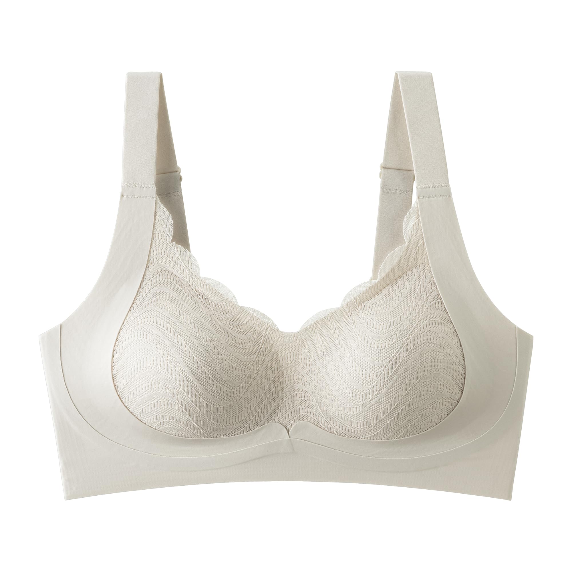 UnsichtBra Damen Seamless BH ohne Bügel mit Spitze | Glatt vorgeformte Cups mit Spitzenverzierung | Soft Bra mit Breiten Trägern & Rückenband | Bequemes Büstier für Alltag & Freizeit