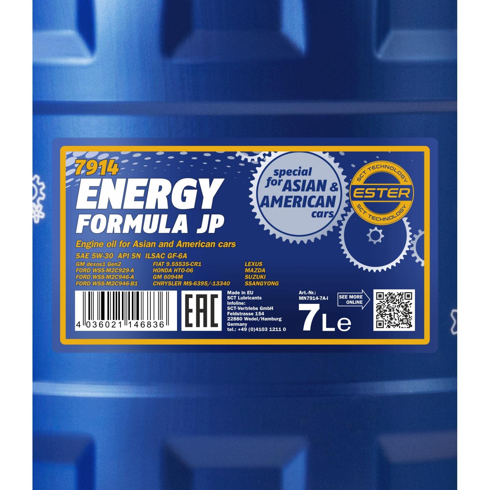 MANNOL 7914 Motoröl 5W-30, synthetisch für Benziner, 7L | Für Benzinmotoren mit Turbo- und Direkteinspritzung, geeignet für Toyota, Honda, hoher Verschleißschutz, API SP ILSAC GF-6A