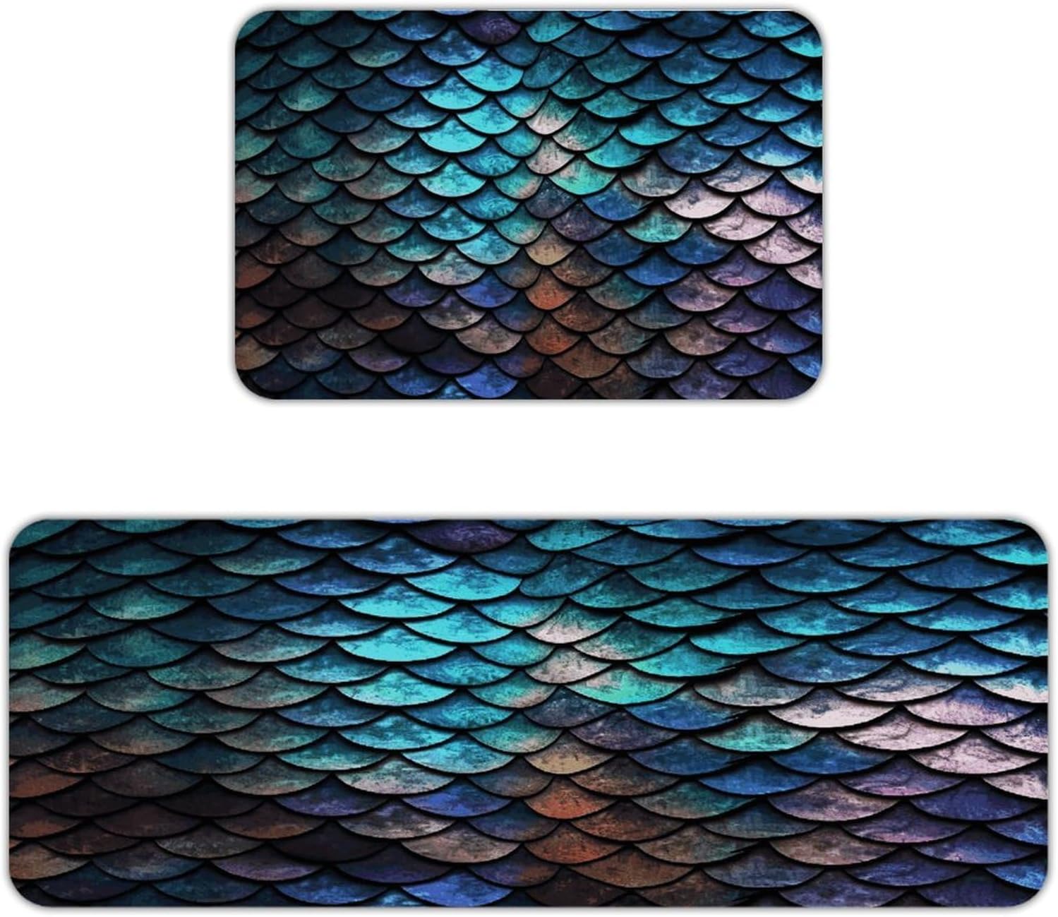Dragon Scale Pattern Kitchen Mat Kitchen Rug Set | Kitchen Rugs Flannel Velvety Washable breathable Water Absorbent Soft ，kitchen utensils for Kitchen, Floor,Laundry