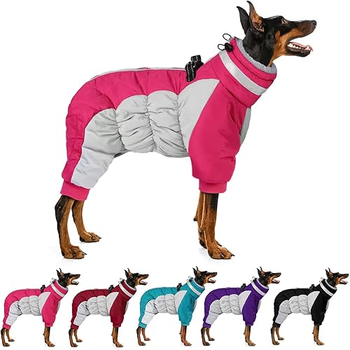 MIGOHI Abrigo de cuerpo completo para perro, abrigo de invierno cálido reflectante para perro con arnés, chaqueta de forro polar de cuello alto para