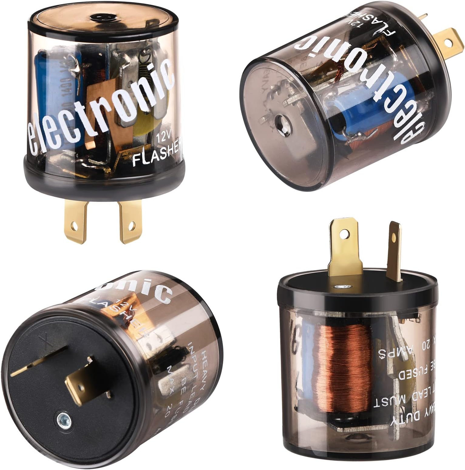 Reginary 4 Pcs 12V 2 Pin Electronic Turn Signal Flasher Relay Two Prong Round Flasher Relay Heavy Duty 2 Pin Compatible Automobile Motorcycle Bike Fix Turn Signal Incandescent Bulbs Fast Flash