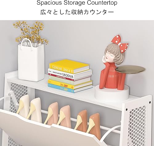 Miniatura 4 de Armario de almacenamiento delgado para la entrada de zapatos, armario organizador de zapatos oculto, armario estrecho blanco con puertas, zapatero