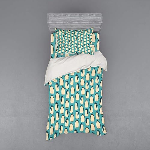 Miniatura 5 de Ambesonne Penguin Bedding Set, Arctic Birds Animal Characters Pattern on Teal Background South Pole Fauna, 4 Piece Duvet Cover Set with Shams and