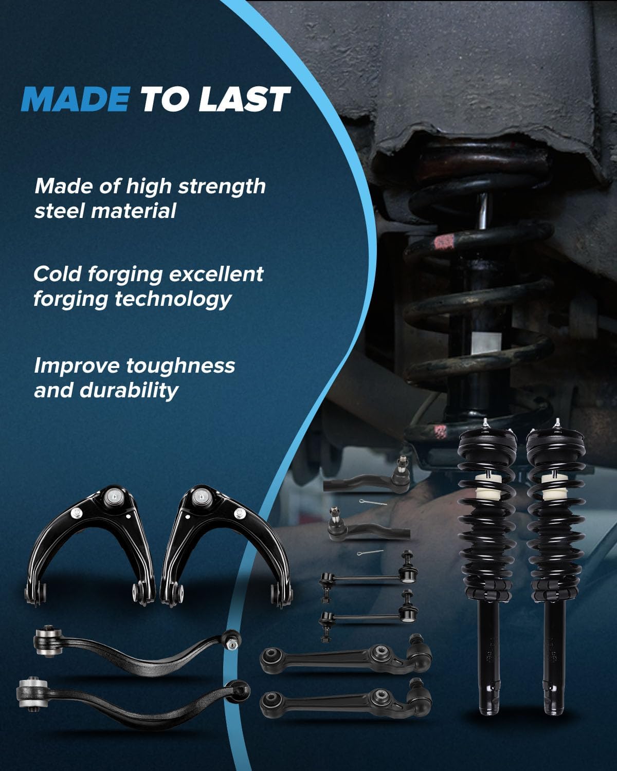 Struts Shock suspension kit for 2010 2011 2012 ford Fusion 2010 2011 for Mercury Milan Front Complete Struts Assembly Control Arm and Ball Joint Assembly Stabilizer Bar Link Tie Rod End 12 Pcs