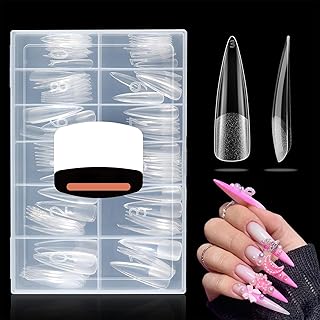 120 Stück XXL Stiletto Nagelspitzen Vollabdeckung Vorgefeilt Gel Press On Nägel Flache Tips für Acryl Nagelverlängerung 12 Größen Wiederverwendbar