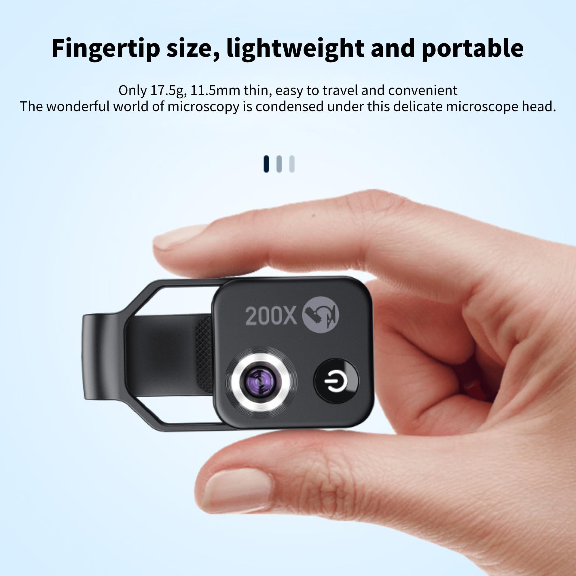 Mini Microscopio de Bolsillo para Teléfono 200X, Microscopio Portátil con Luz LED, Microscopio para Teléfono con Clip con CPL Universal, Microworld para Niños y Adultos (Negro)