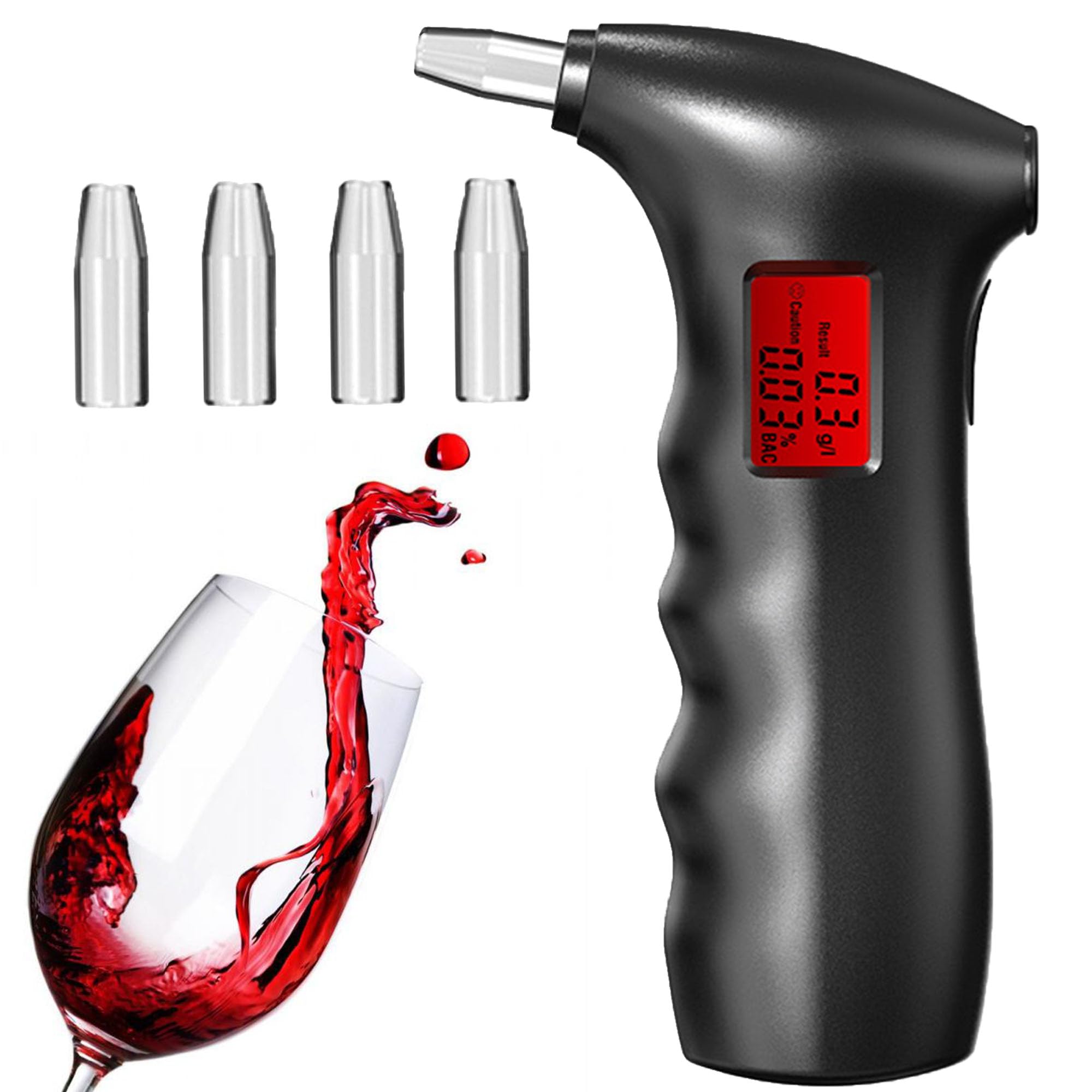 WYFCR Analizador de respiración, Desconexión automática, Detector portátil de Alcohol respiratorio Digital led con Pantalla led, analizador de respiración de 5 Puertos para Uso Profesional