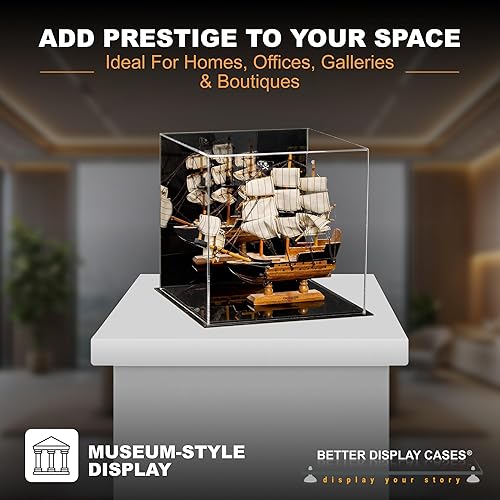 Vista 388 de Better Display Cases Versátil vitrina de acrílico transparente - Caja rectangular grande con base blanca 18" x 12" x 3" (BK09)